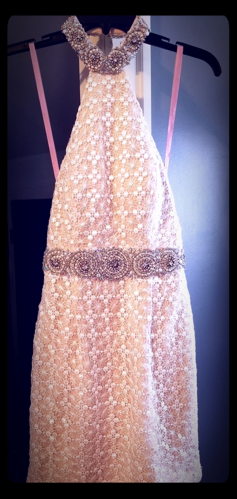 Beaded Lace Halter Open Back Dress. Formal. Size 2